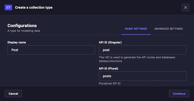 Strapi content builder for a Post collection